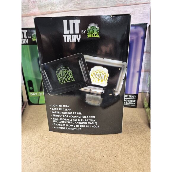 Smokezilla Lit Tray Light-Up Rechargeable Rolling Tray With Green & White Smokzi - Picture 4 of 6